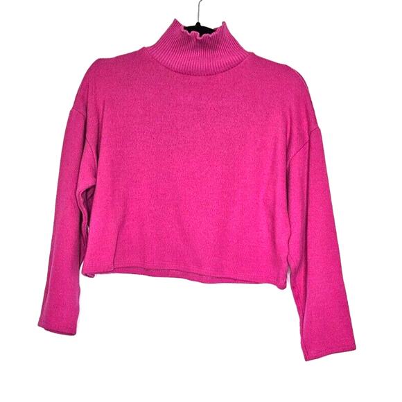 Zara Sweater Womens Small Pink Rib Mock Neck Boxy Oversized Cropped Retro Fun - Picture 2 of 8